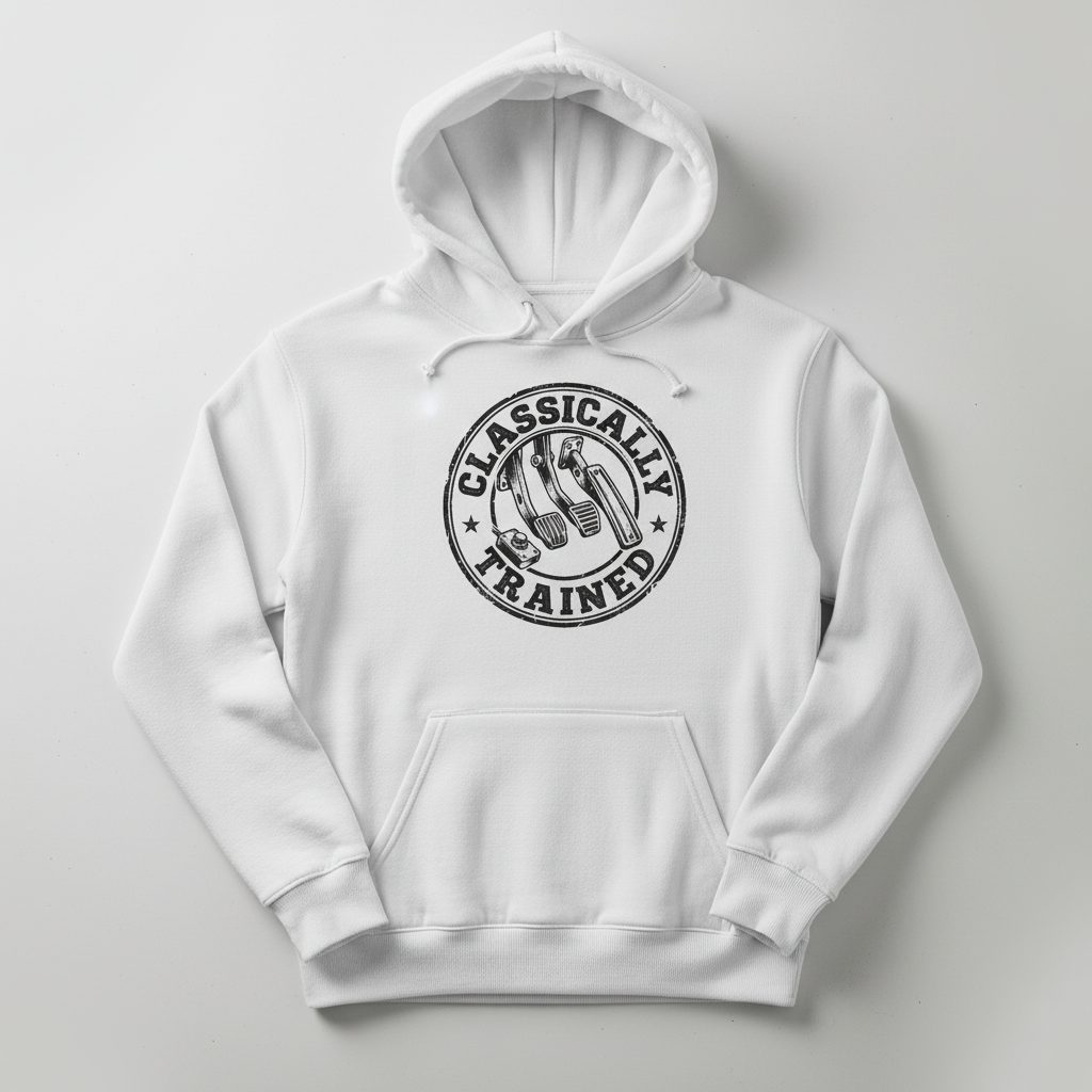 Classically Trained Vintage Manual Transmission Hoodie - product mockup - White