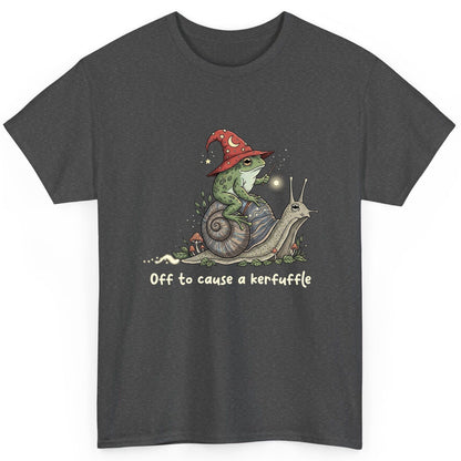 Off to Cause a Kerfuffle wizard frog T-Shirt Dark Heather product mockup