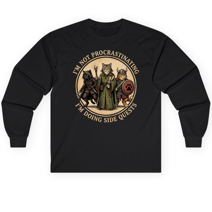 I'm Not Procrastinating I'm Doing Side Quests rpg cats Long Sleeve Tee Black product mockup