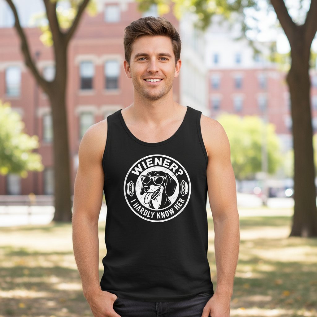 Wiener I Hardly Know Her dachshund Tank Top Black lifestyle mockup