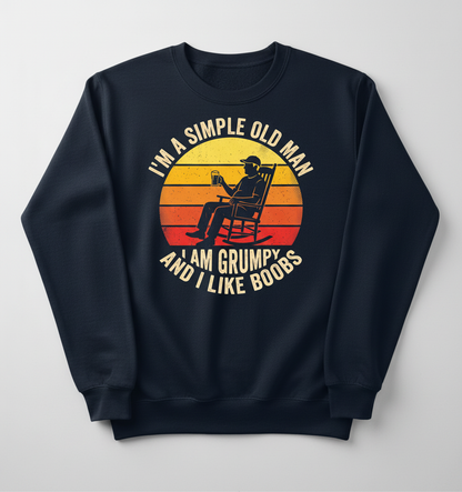 Simple Old Man Grumpy Funny Retro Sunset Sweatshirt - Navy