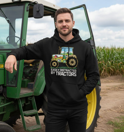 Easily Distracted by Tractors farming Hoodie Black lifestyle mockup