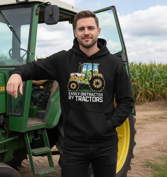 Easily Distracted by Tractors farming Hoodie Black lifestyle mockup