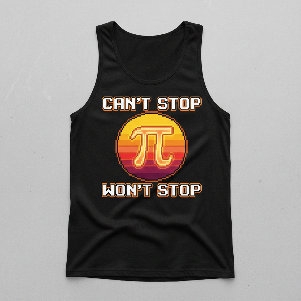 Can't Stop Won't Stop Pi Symbol Retro 8-Bit Math Pun Tank Top - Black