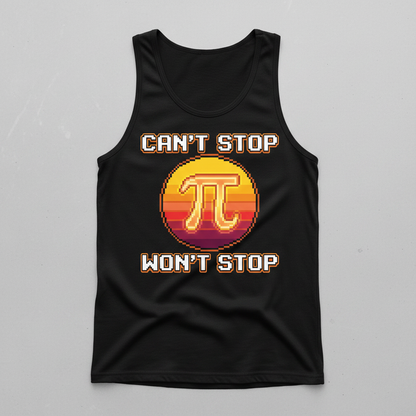 Can't Stop Won't Stop Pi Symbol Retro 8-Bit Math Pun Tank Top - Black