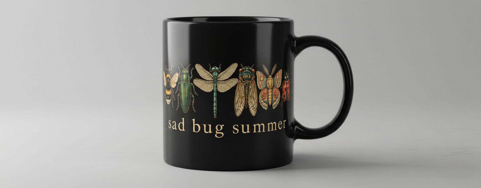 Sad Bug Summer Vintage Insects Black Mug - product mockup - Black
