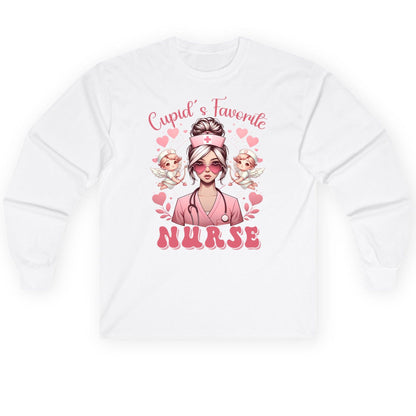 Cupid's Favorite Nurse nurse Long Sleeve Tee White product mockup