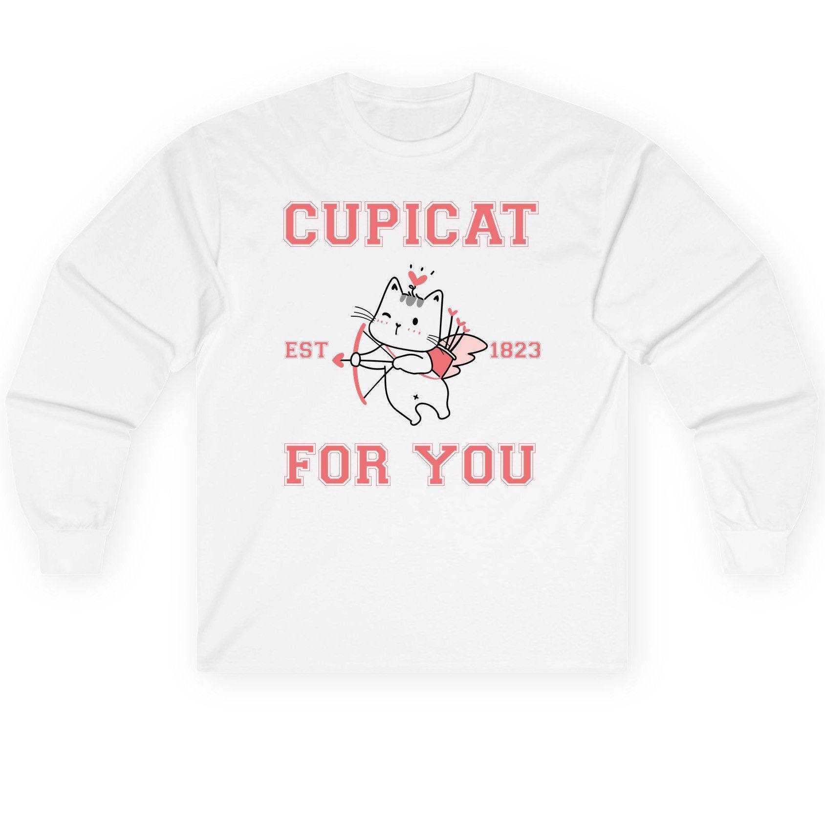 Cupicat Est 1823 for You cupid cat Long Sleeve Tee White product mockup