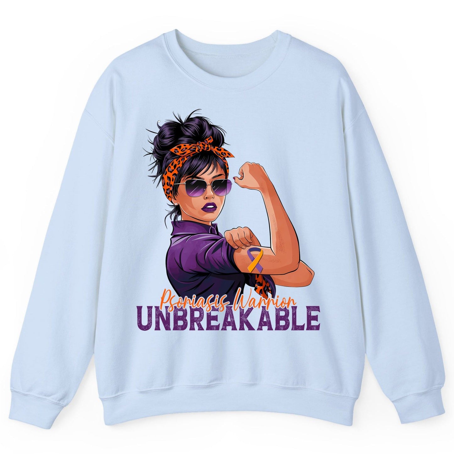 Psoriasis Warrior Unbreakable psoriasis awareness Sweatshirt Light Blue product mockup