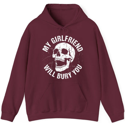 My Girlfriend Will Bury You skull Hoodie Maroon product mockup