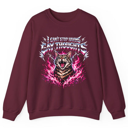 I Can't Stop Having Gay Thoughts cat Sweatshirt Maroon product mockup