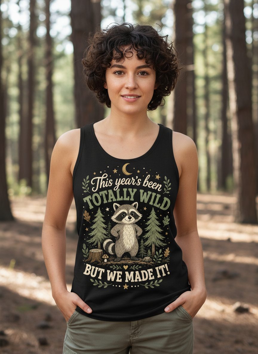 Totally Wild Raccoon Funny Animal Lovers Tank Top - lifestyle model mockup - Black