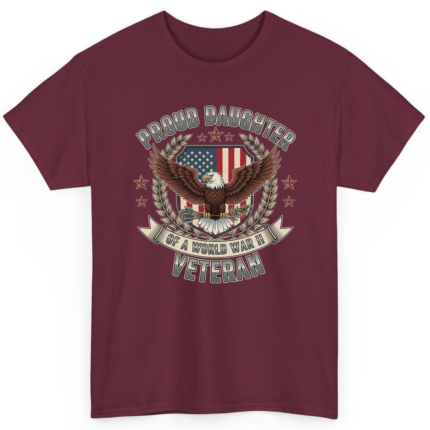 Proud Daughter of a World War Ii Veteran wwii veteran T-Shirt Maroon product mockup
