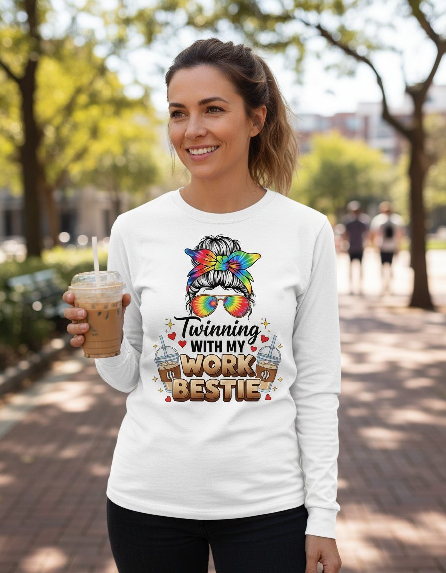 Twinning with My Work Bestie work bestie Long Sleeve Tee White lifestyle mockup