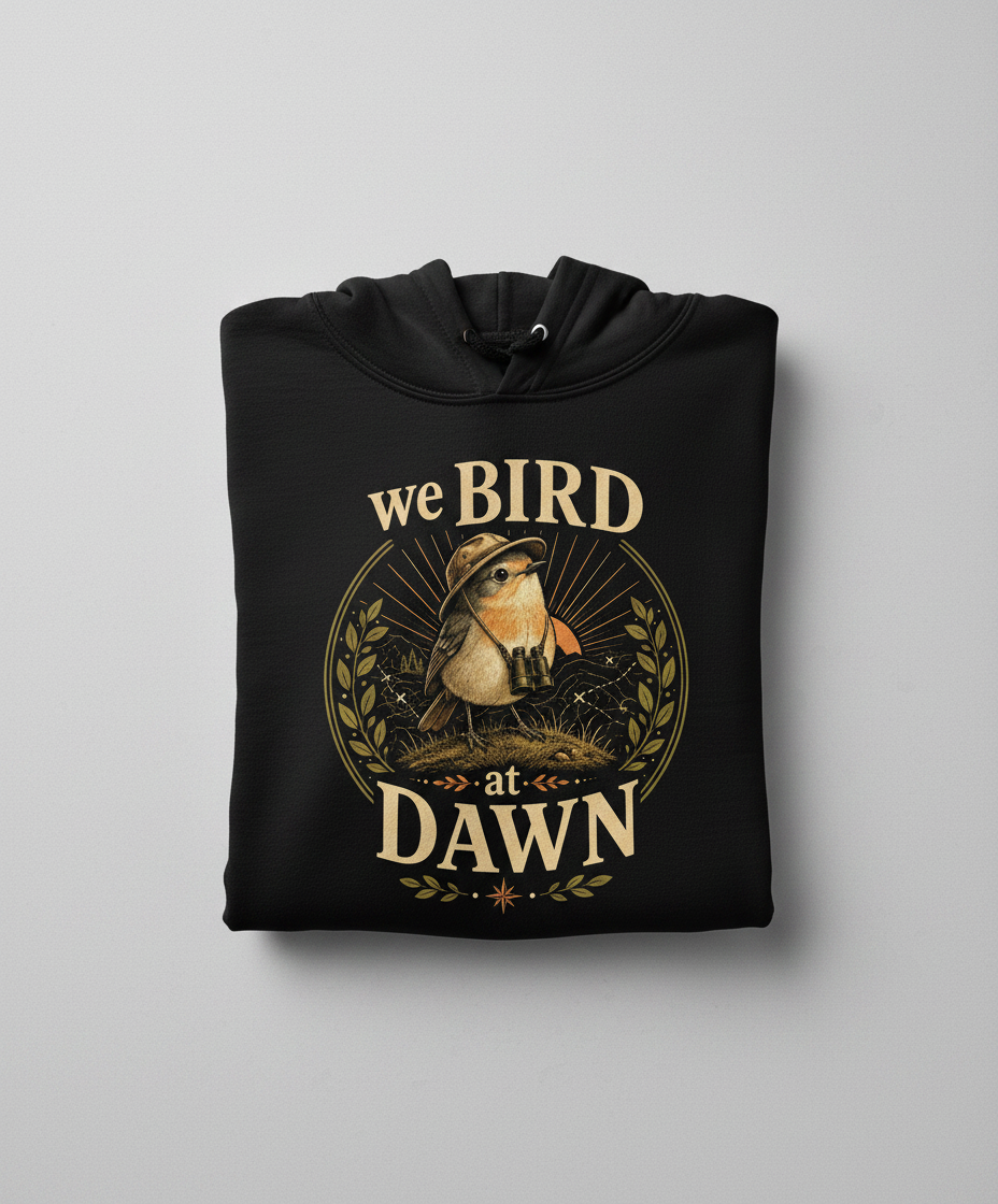 Funny We Bird At Dawn Hoodie - product mockup - Black