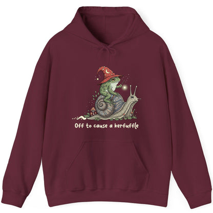 Off to Cause a Kerfuffle wizard frog Hoodie Maroon product mockup