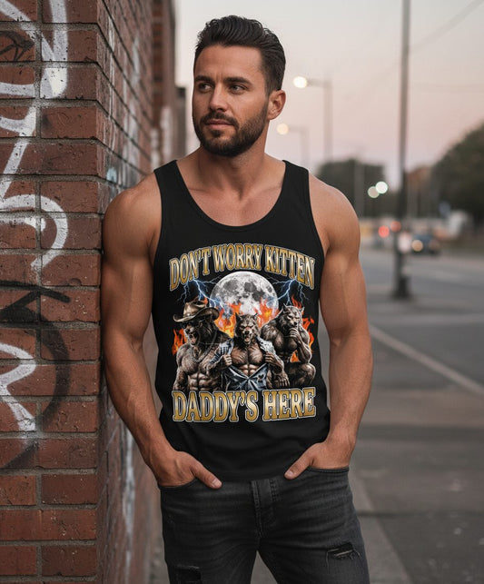 Don't Worry Kitten Daddy's Here werewolves Tank Top Black lifestyle mockup