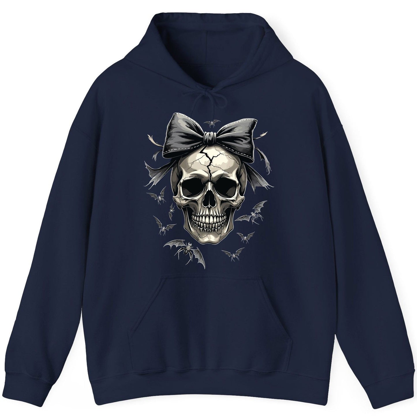 Gothic Skull with Bow gothic skull Hoodie Navy product mockup