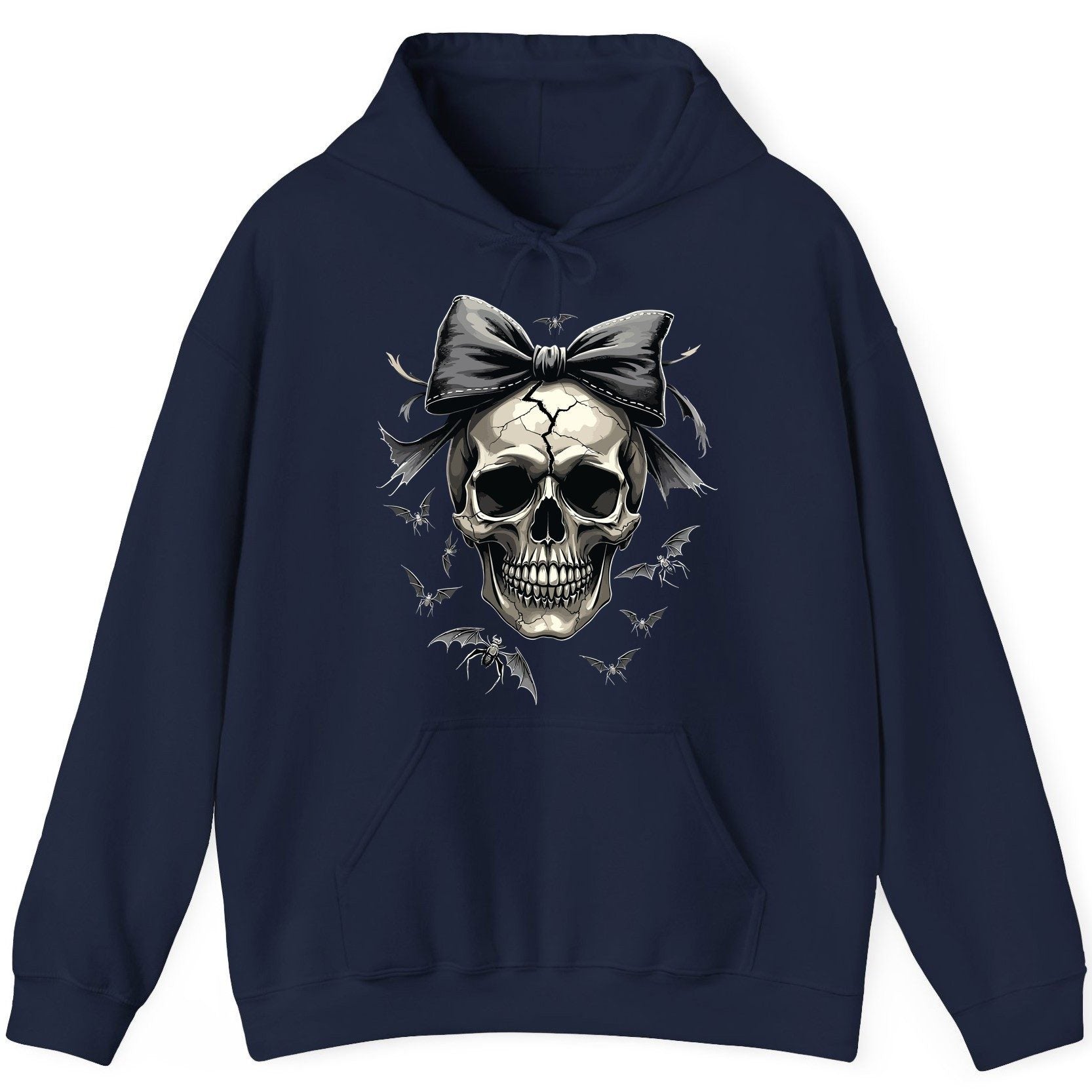 Gothic Skull with Bow gothic skull Hoodie Navy product mockup