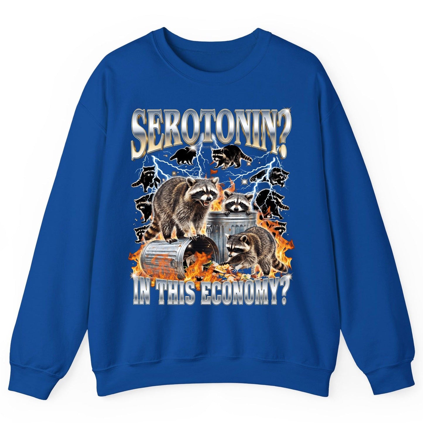 Serotonin in This Economy? raccoons Sweatshirt Royal product mockup