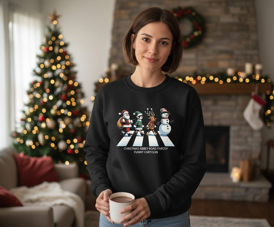Christmas Abbey Road Parody Christmas abbey road parody Sweatshirt Black lifestyle mockup