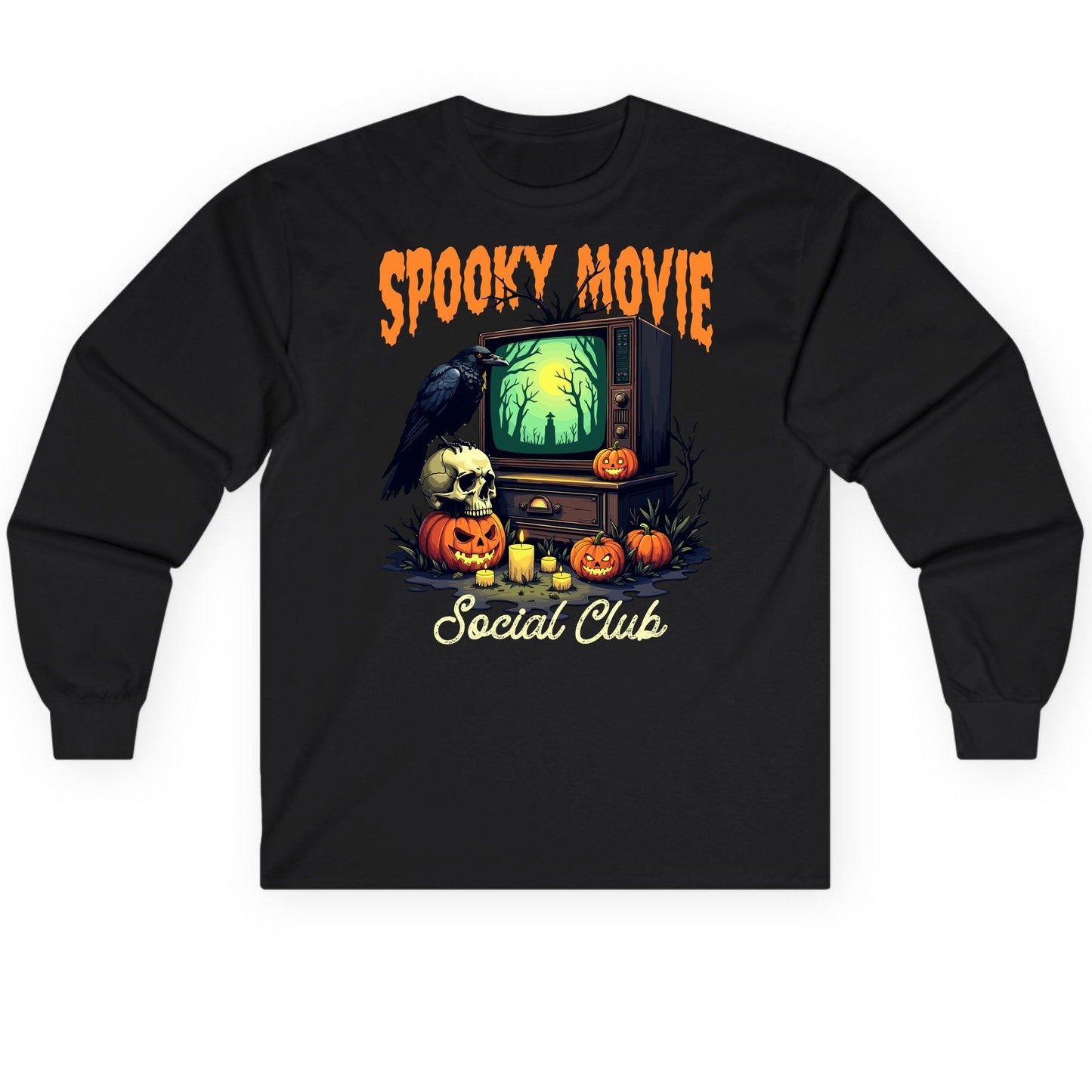Spooky Movie Social Club Halloween Long Sleeve Tee Black product mockup