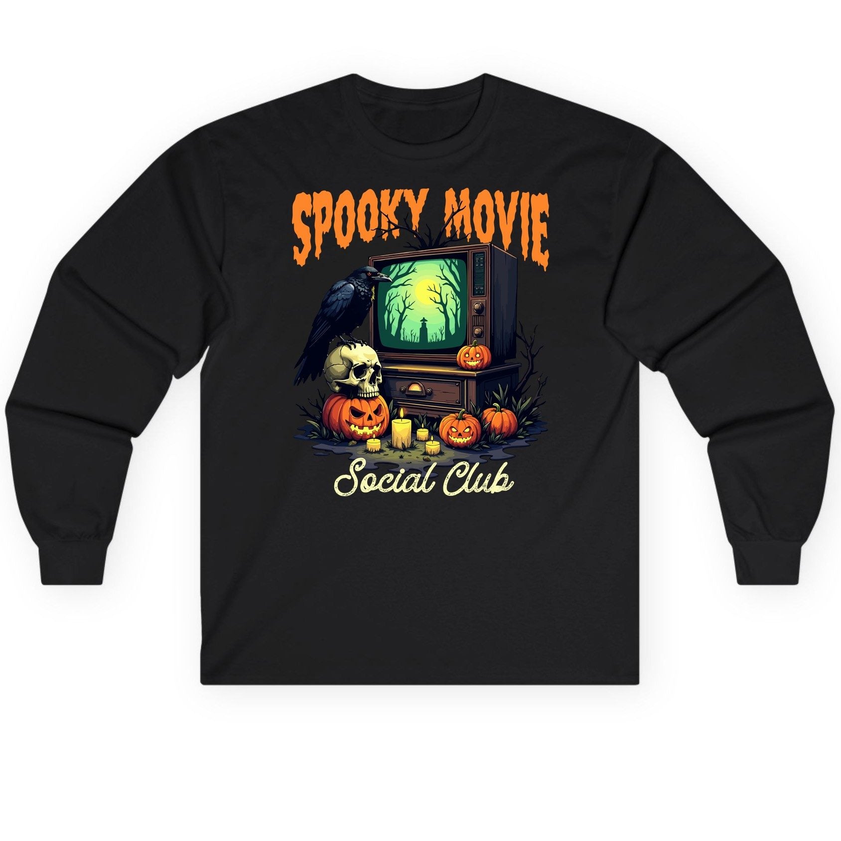 Spooky Movie Social Club Halloween Long Sleeve Tee Black product mockup