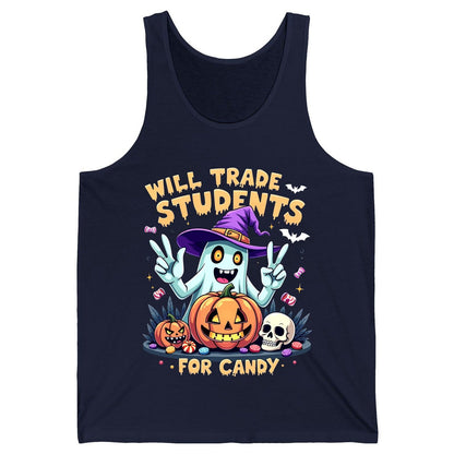 Will Trade Students for Candy teacher humor Tank Top Navy product mockup