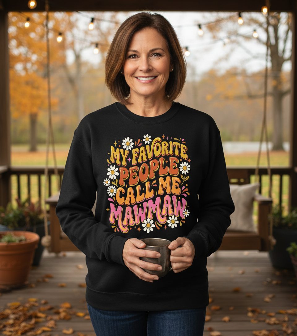 MY Favorite PEOPLE CALL ME MAWMAW Retro Grandma Sweatshirt - lifestyle model mockup - Black