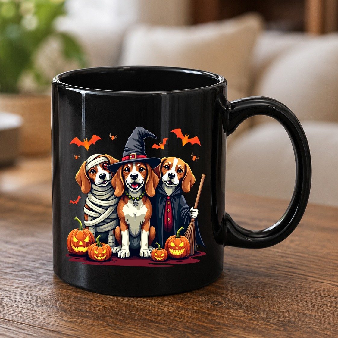 Halloween Beagles Costume beagles in Halloween costumes Black Mug Black product mockup