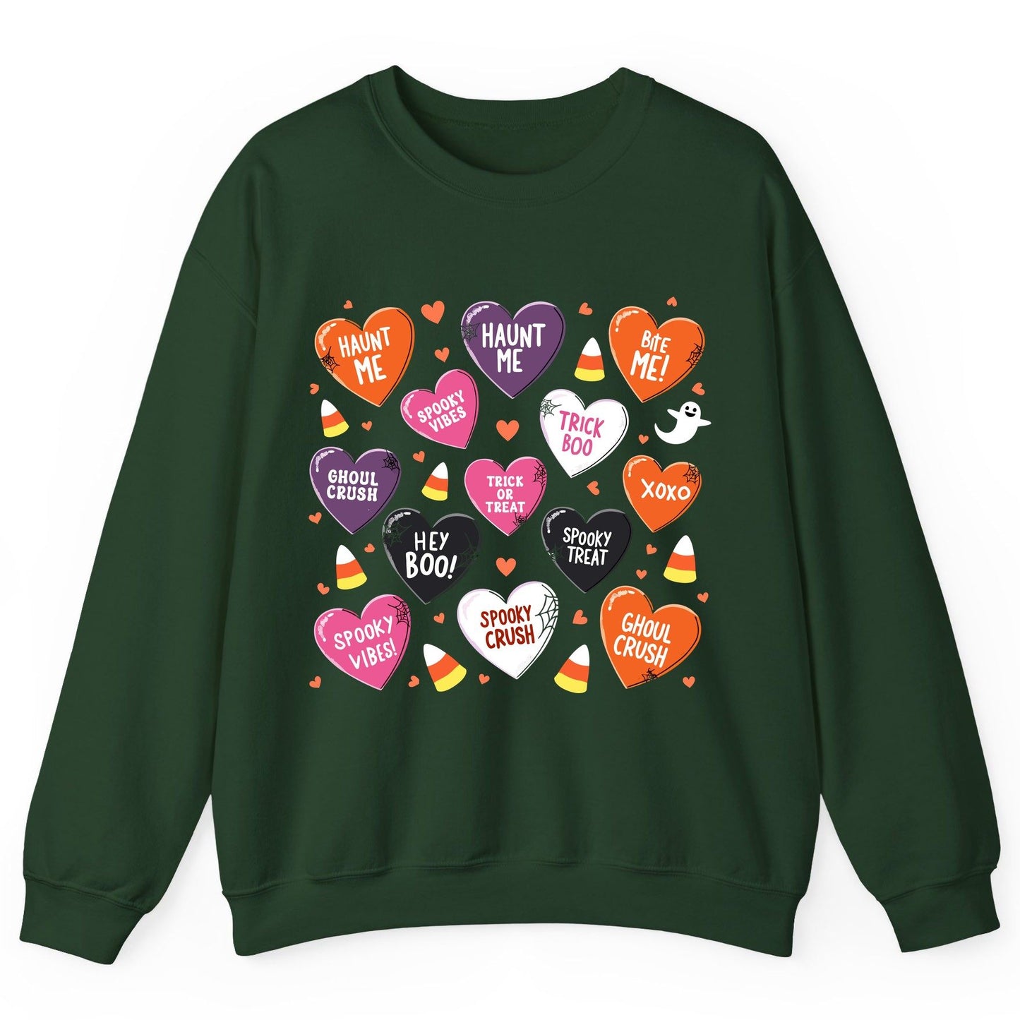 Spooky Halloween Conversation Hearts Halloween conversation hearts Sweatshirt Forest Green product mockup