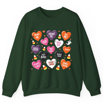 Spooky Halloween Conversation Hearts Halloween conversation hearts Sweatshirt Forest Green product mockup