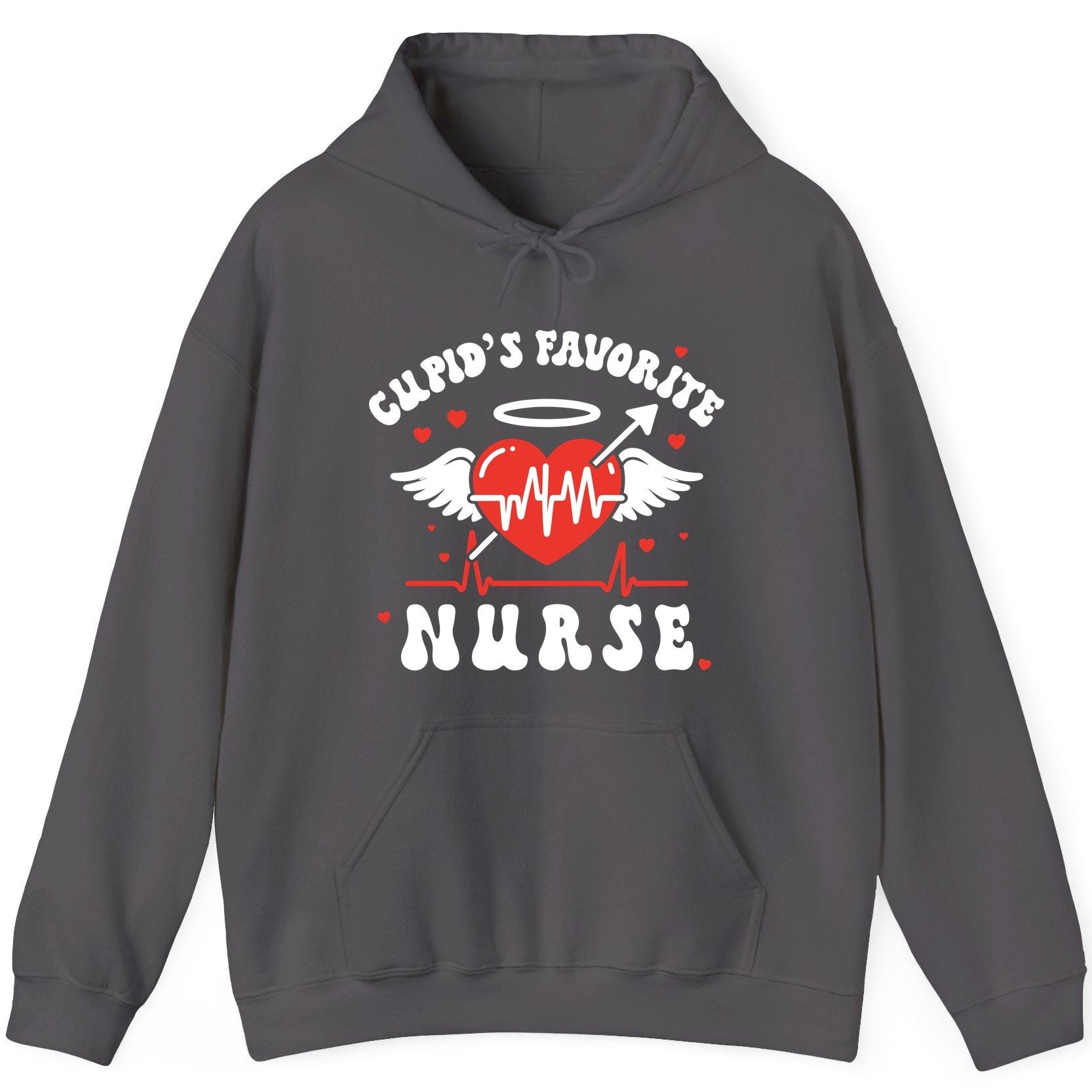 Cupid's Favorite Nurse nursing Hoodie Charcoal product mockup