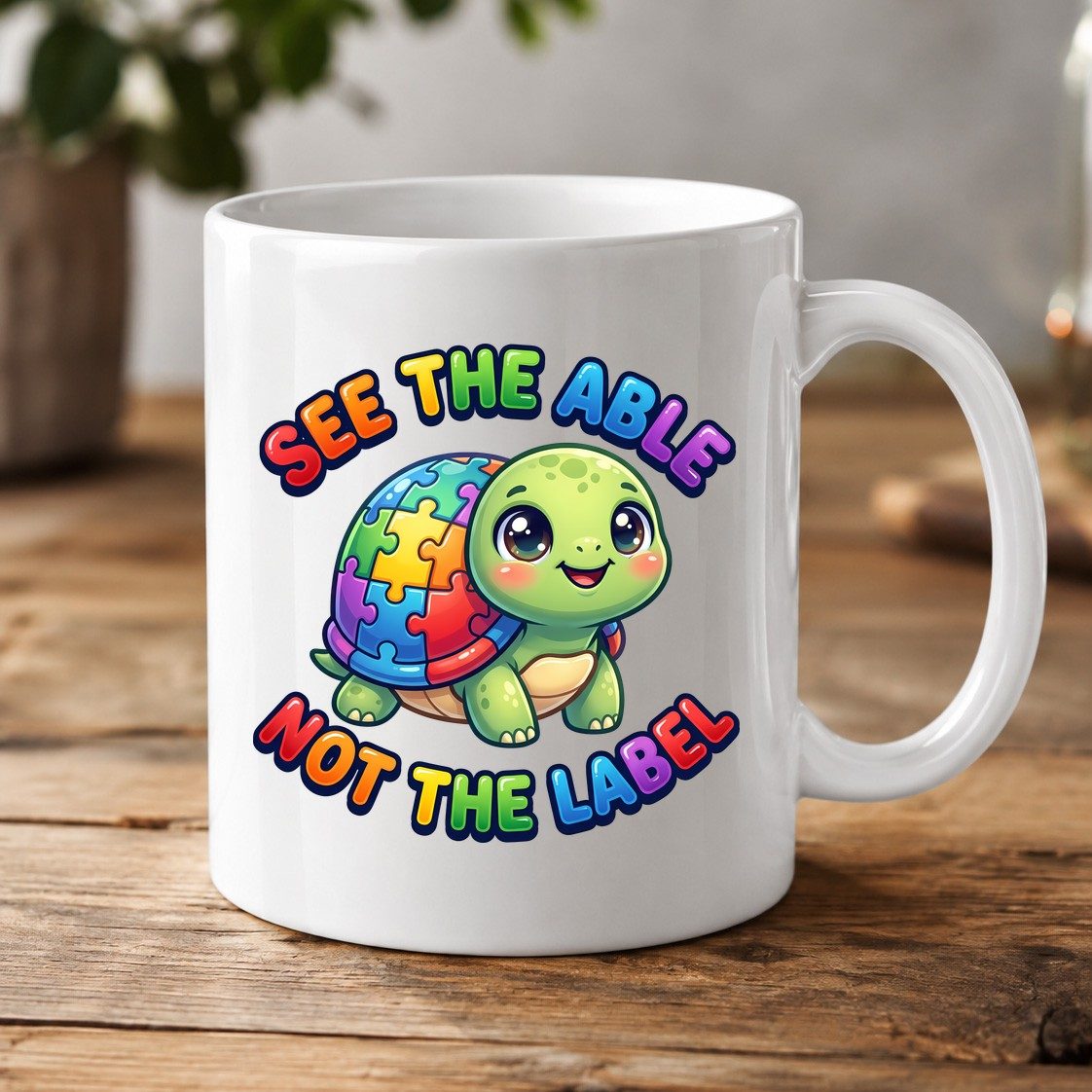 SEE THE ABLE NOT THE LABEL Autism Awareness White Mug - product mockup - White