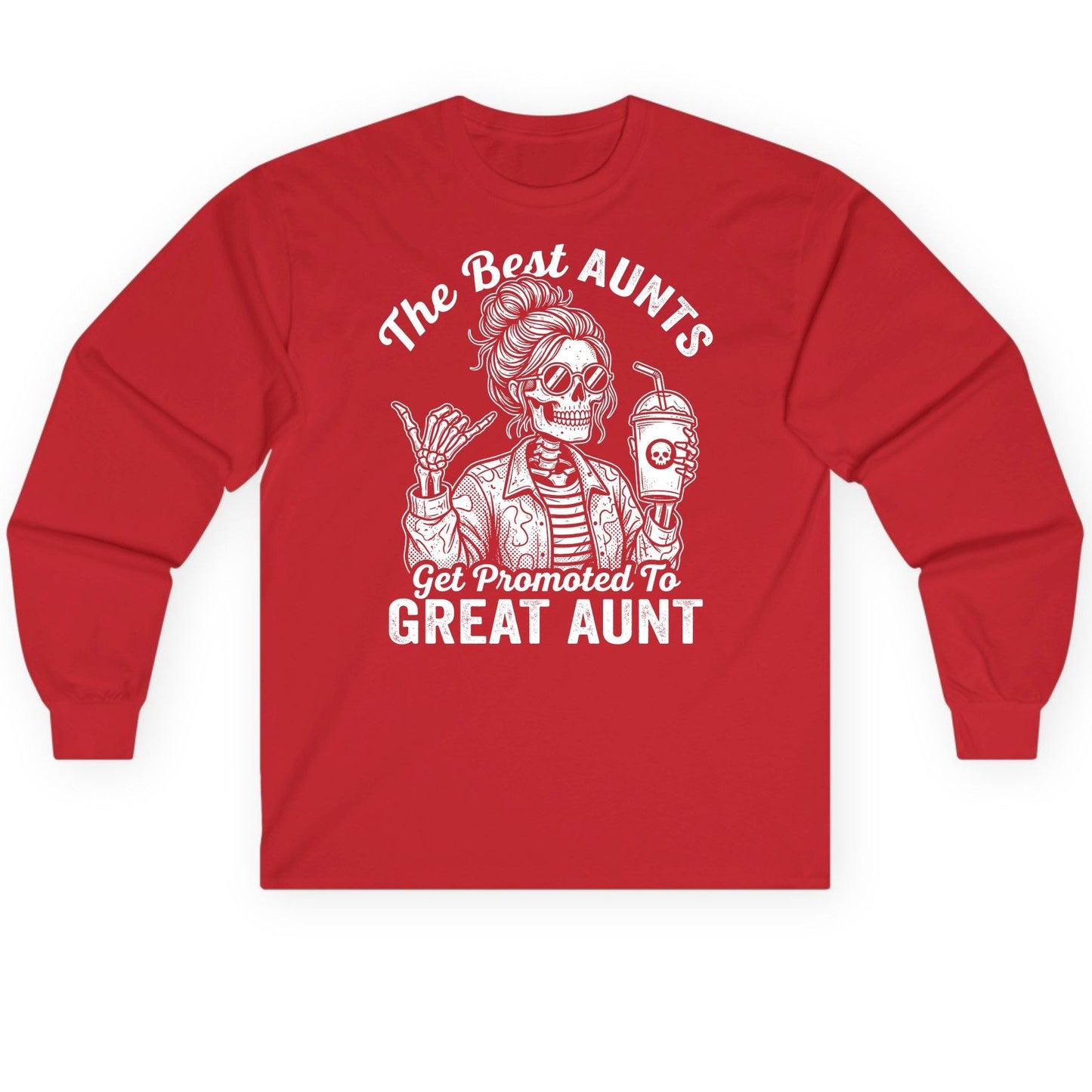 The Best Aunts Get Promoted to GREAT AUNT Long Sleeve Tee - product mockup - Red