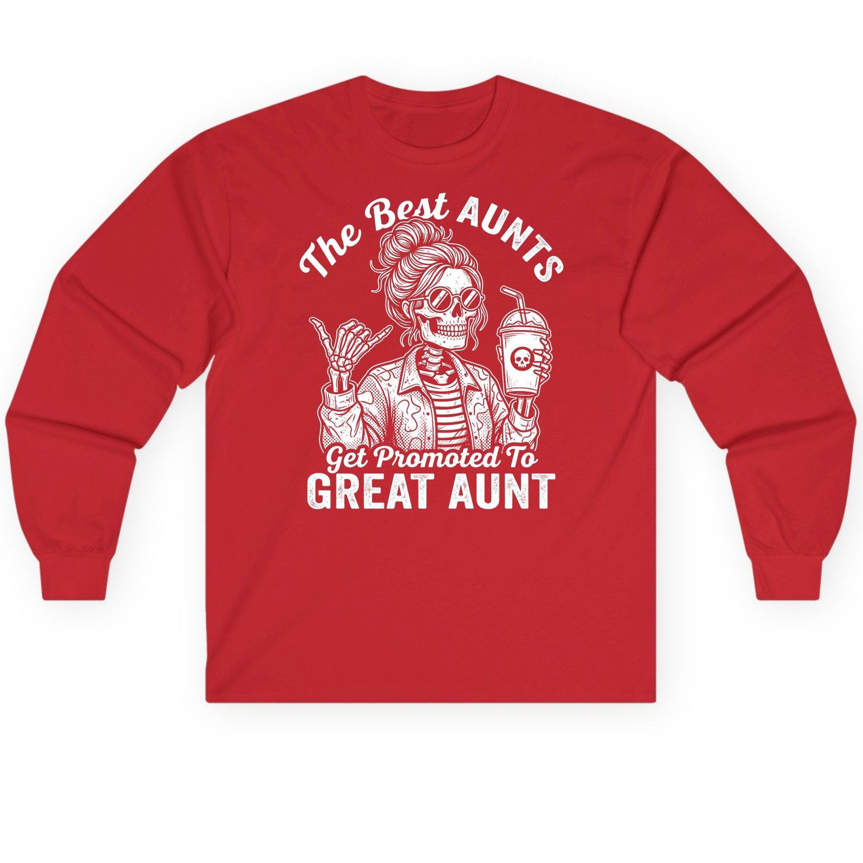 The Best Aunts Get Promoted to GREAT AUNT Long Sleeve Tee - product mockup - Red