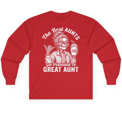 The Best Aunts Get Promoted to GREAT AUNT Long Sleeve Tee - product mockup - Red