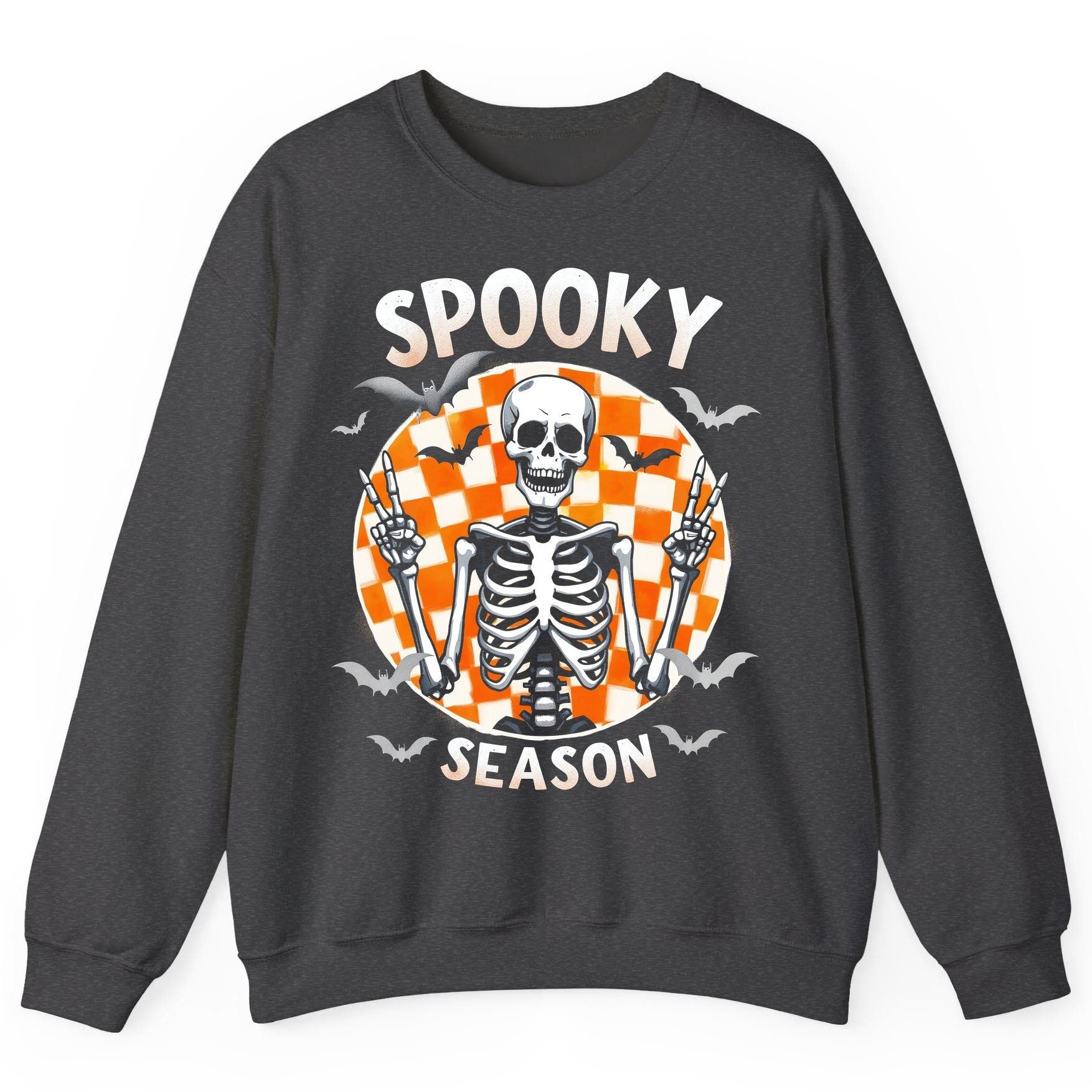 Spooky Season Halloween skeleton Sweatshirt Dark Heather product mockup