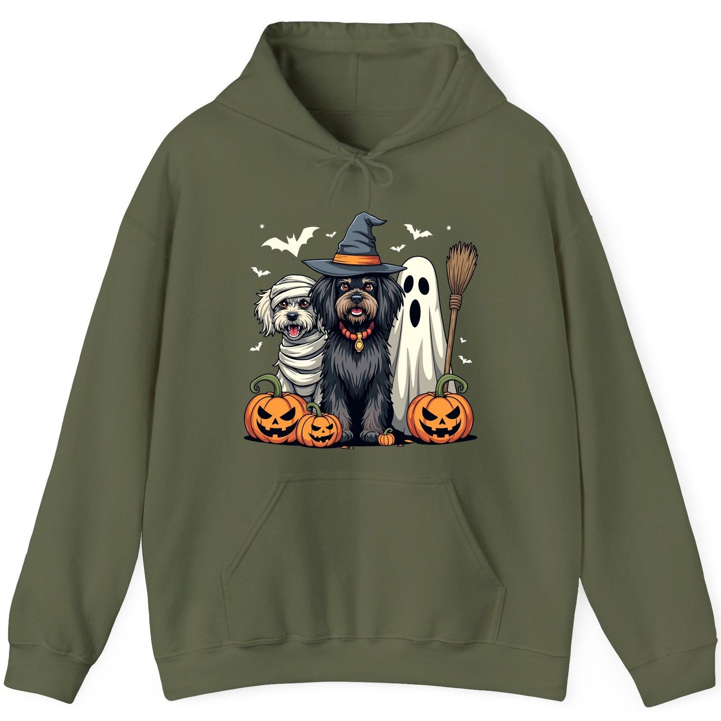 Halloween Dogs in Costumes Halloween dogs Hoodie Military Green product mockup