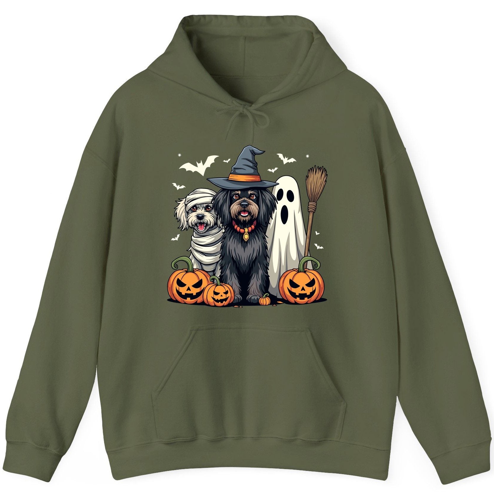 Halloween Dogs in Costumes Halloween dogs Hoodie Military Green product mockup