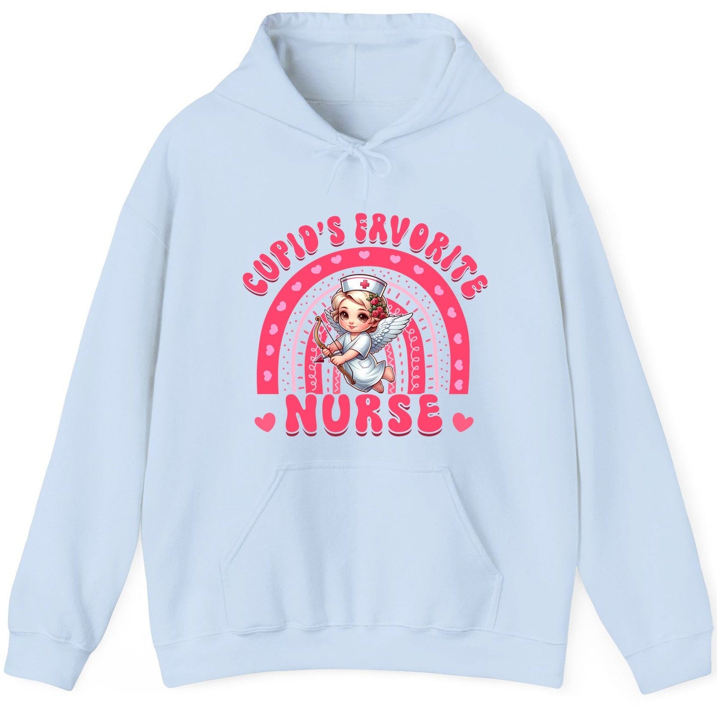 Cupid's Favorite Nurse nurse Hoodie Light Blue product mockup