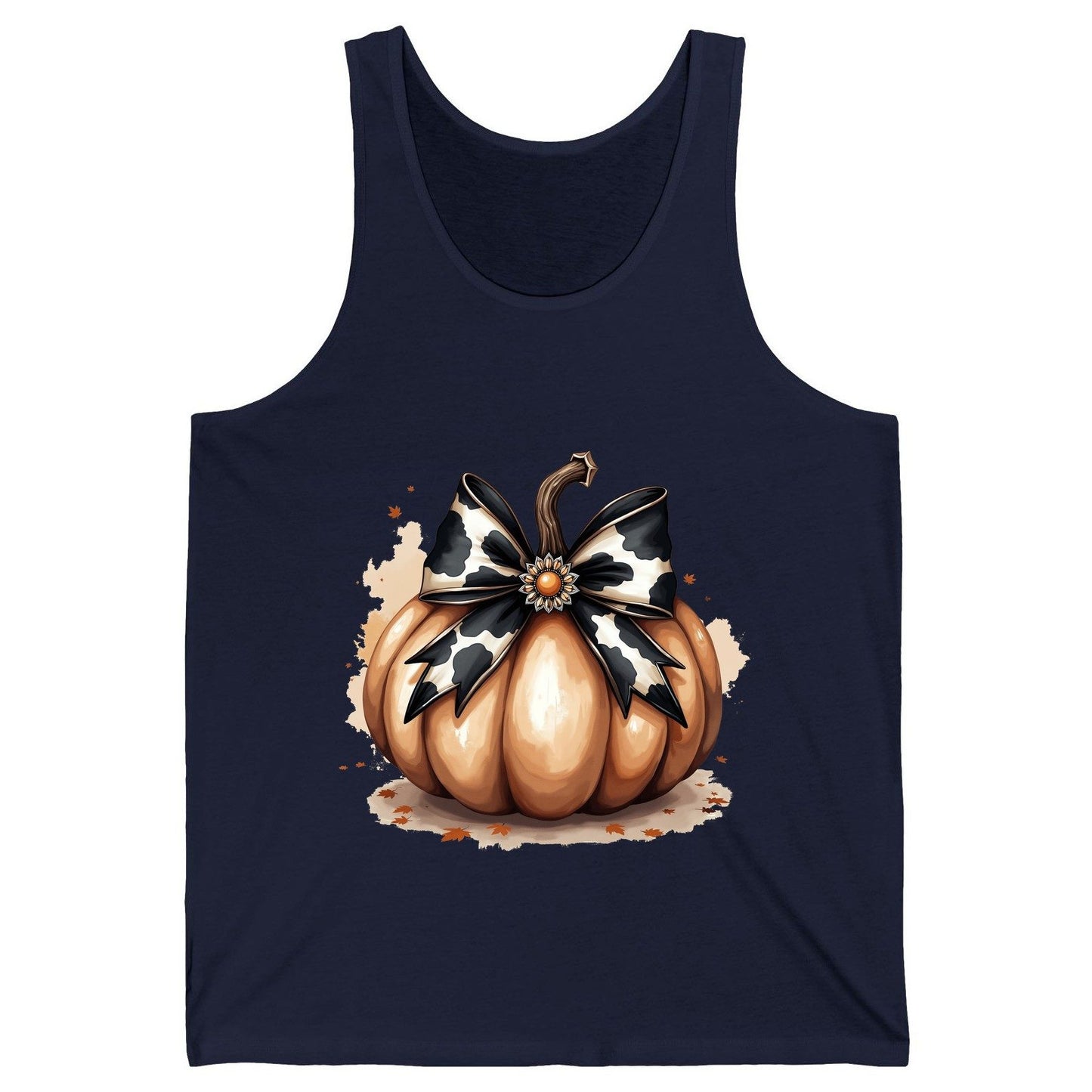 Cow Print Bow Pumpkin pumpkin Tank Top Navy product mockup