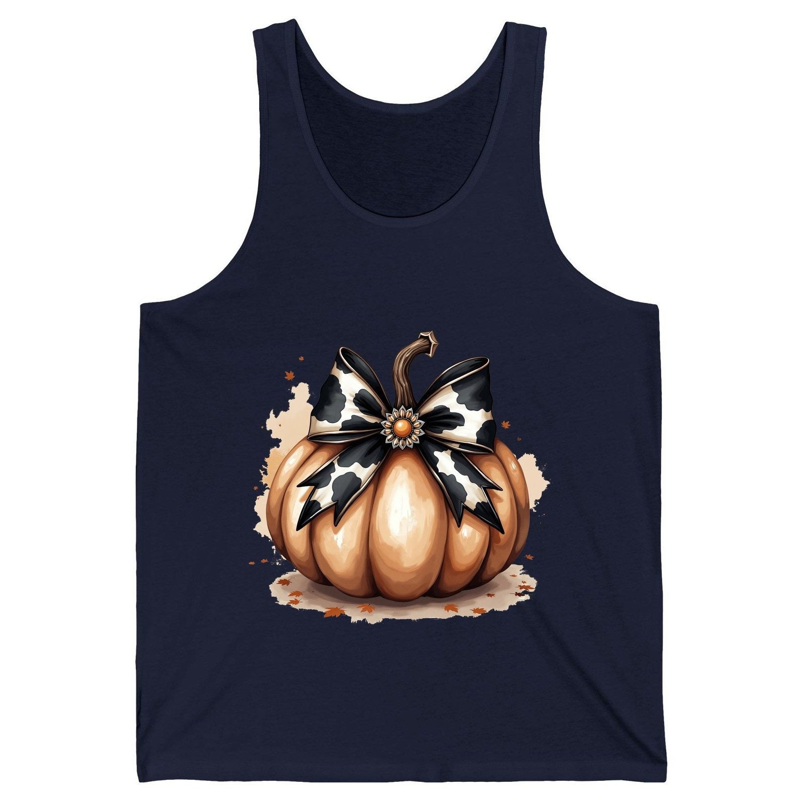 Cow Print Bow Pumpkin pumpkin Tank Top Navy product mockup