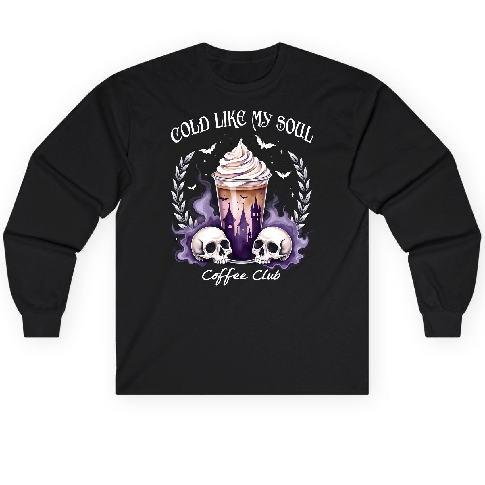 Cold Like My Soul Coffee Club gothic iced coffee Long Sleeve Tee Black product mockup