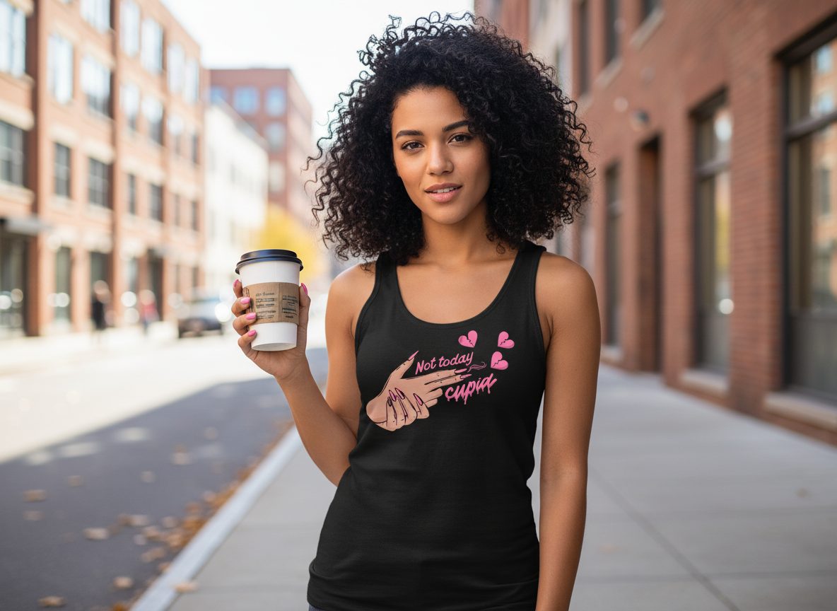 Not Today Cupid anti-Valentine's Day Tank Top Black lifestyle mockup