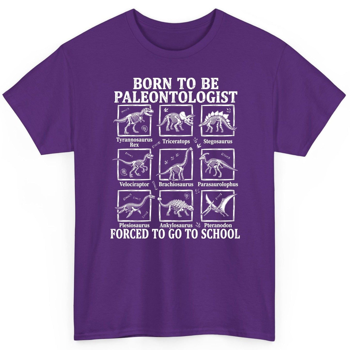 Born to Be Paleontologist Forced to Go to School dinosaurs T-Shirt Purple product mockup