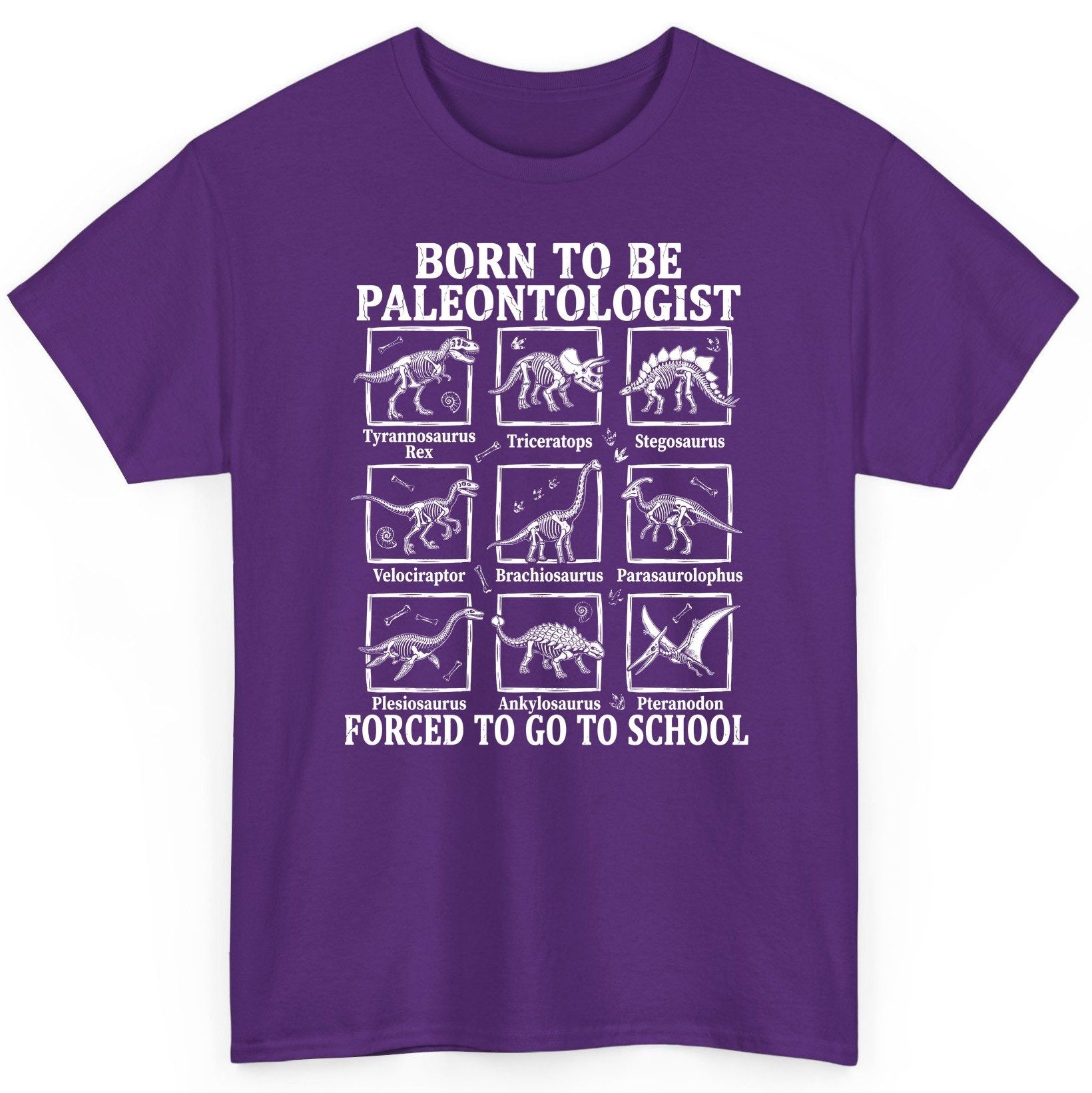 Born to Be Paleontologist Forced to Go to School dinosaurs T-Shirt Purple product mockup