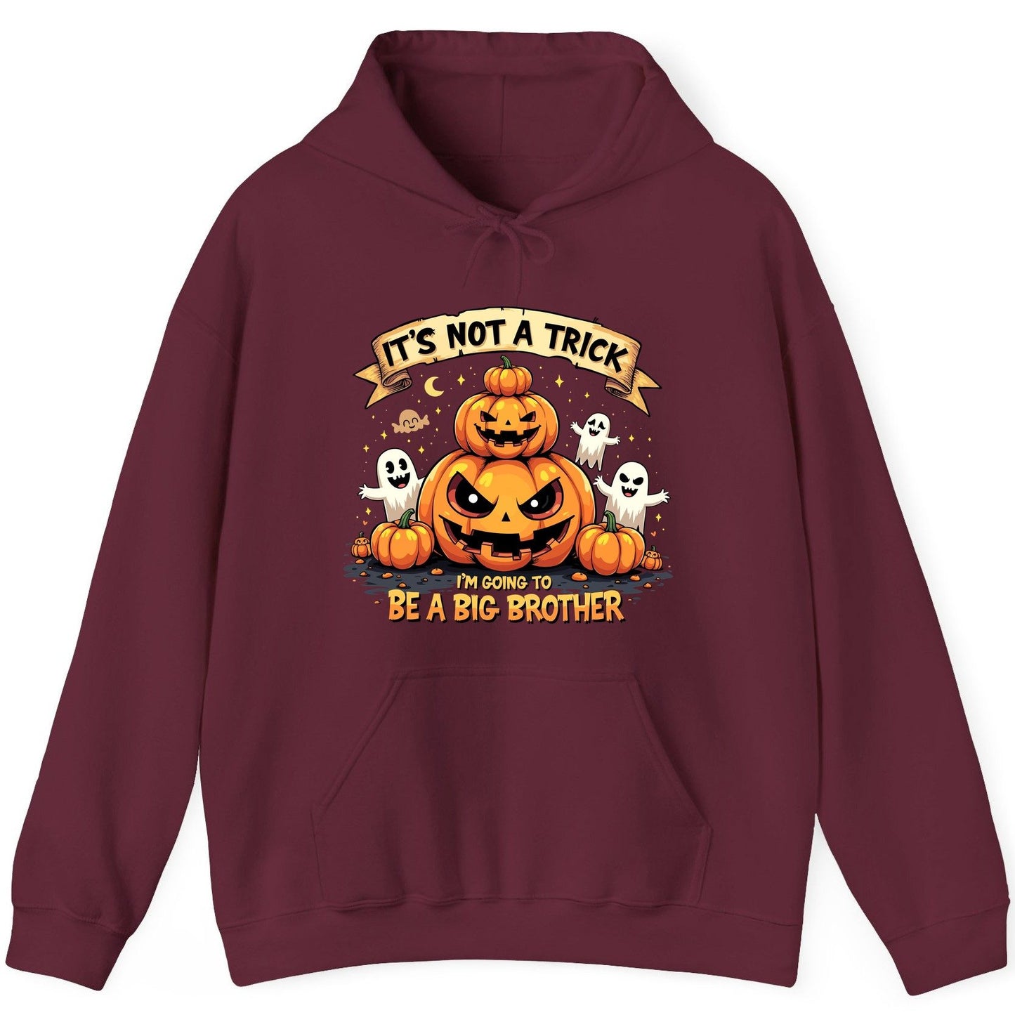 It's Not a Trick I'm Going to Be a Big Brother Halloween pregnancy announcement Hoodie Maroon product mockup