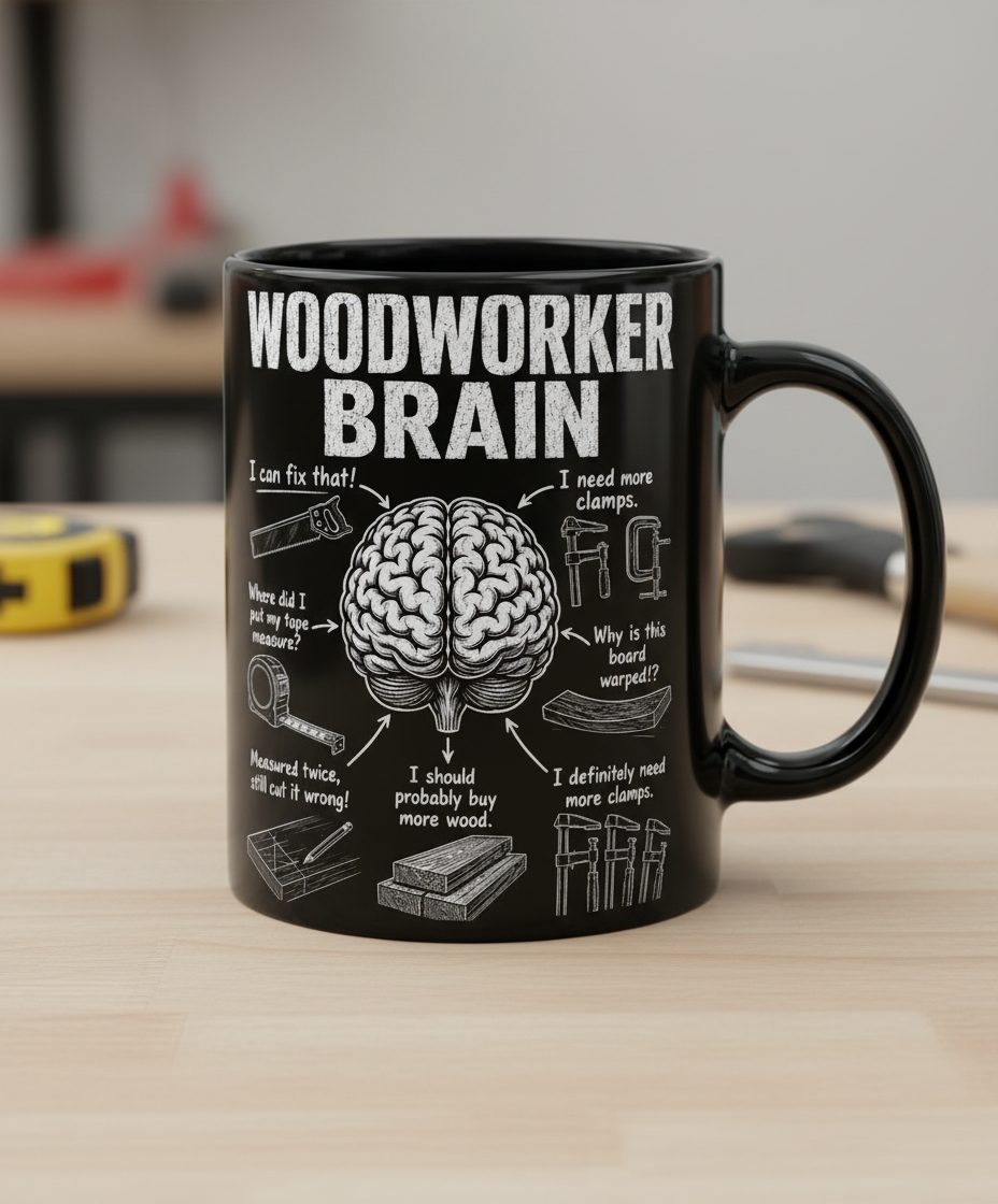 Woodworker Brain Funny Woodworking Black Mug - product mockup - Black