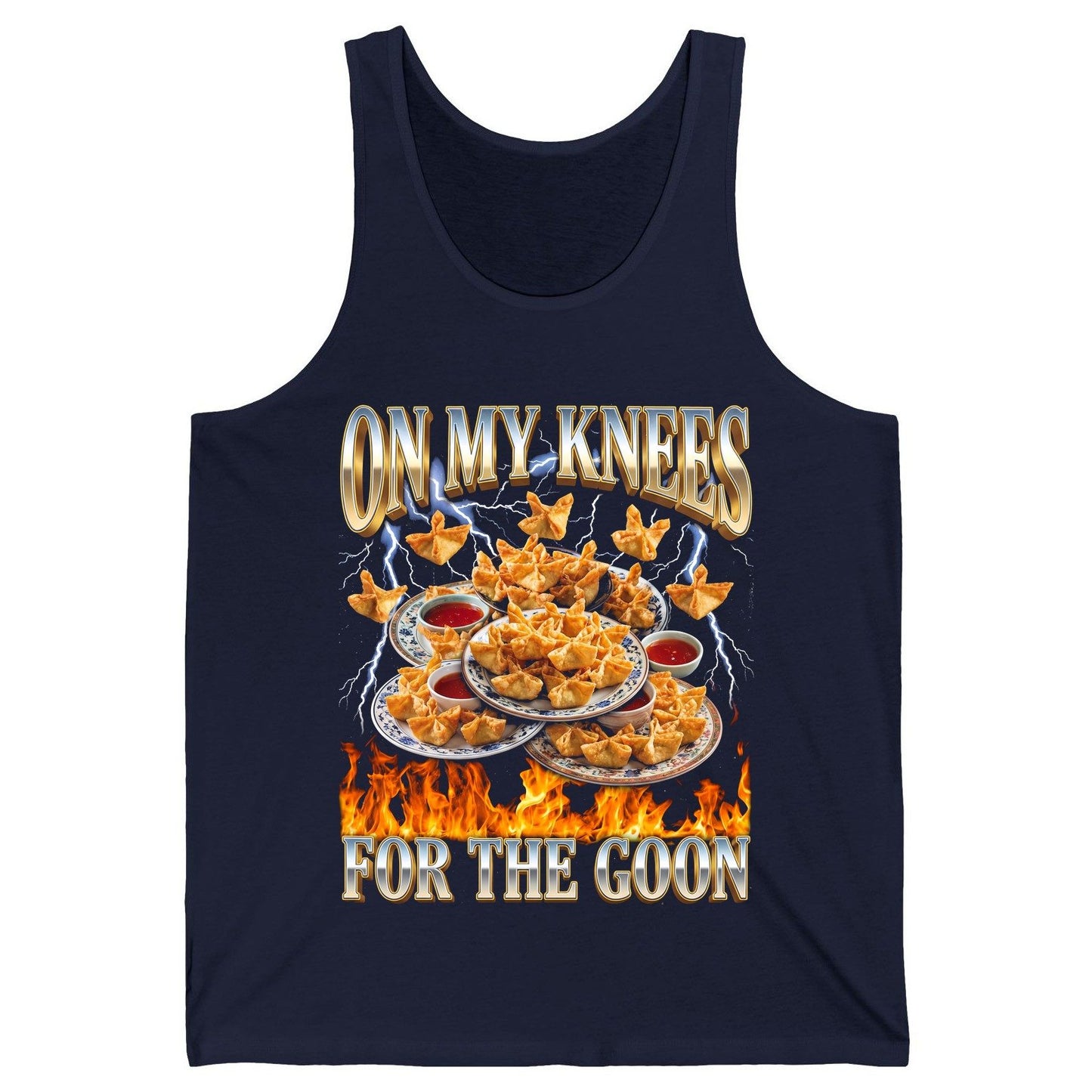 On My Knees for the Goon crab rangoon Tank Top Navy product mockup